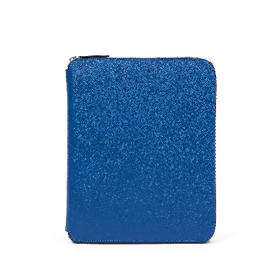 Smythson A5 Writing Folder With Zip In Panama In Cerulean