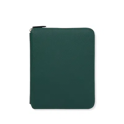 Smythson A5 Writing Folder With Zip In Panama In Forest