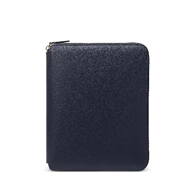 Smythson A5 Writing Folder With Zip In Panama In Navy