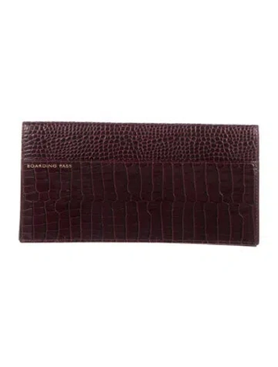 Pre-owned Smythson Alligator Passport Holder In Burgundy