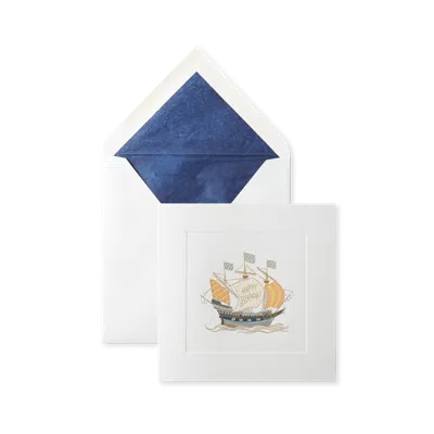Smythson Birthday Boat Card In White