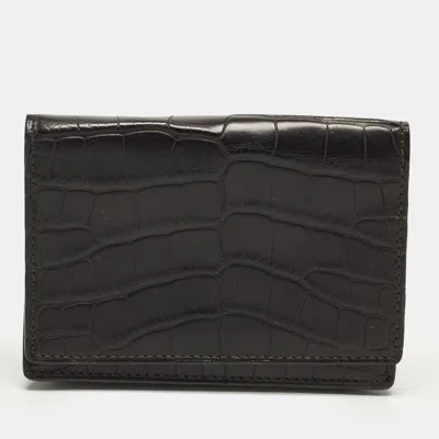 Pre-owned Smythson Black Croc Embossed Leather Flap Card Case