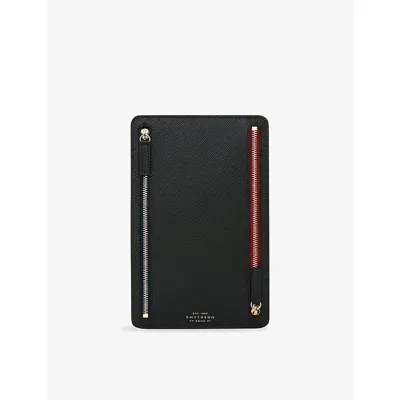 Smythson Black Panama Multi-zip Leather Currency Case