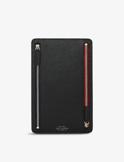 Smythson Black Panama Zip Crossgrain Leather Currency Case