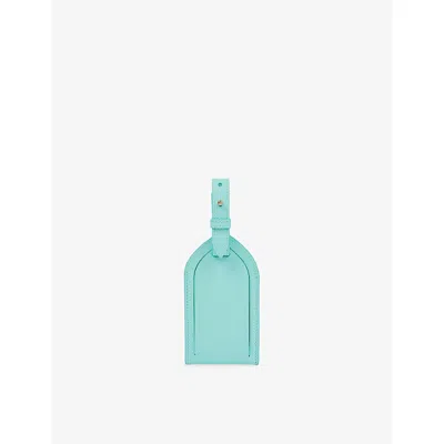 Smythson Bright Aqua Panama Crossgrain Leather Luggage Tag