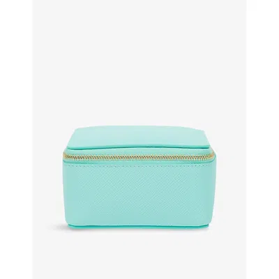 Smythson Square Large Leather Trinket Case Bright Aqua