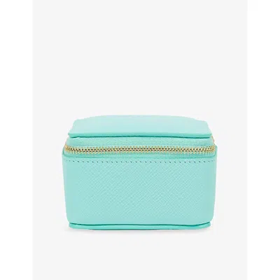 Smythson Square Medium Leather Trinket Case Bright Aqua