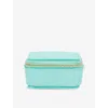 Smythson Medium Square Trinket Case In Panama In Bright Aqua