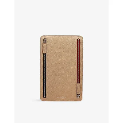 Smythson Bronze Panama Multi-zip Leather Currency Case In Brown
