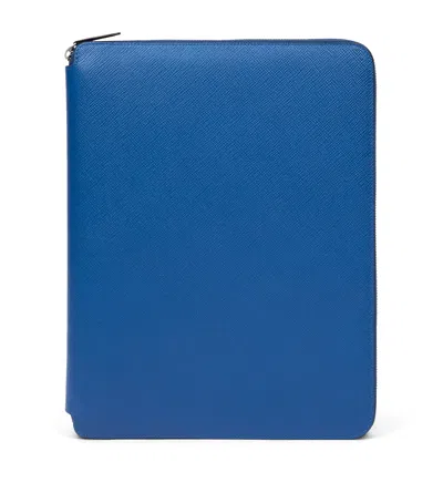 Smythson Calfskin Panama A4 Folder And Notebook Set In Blue