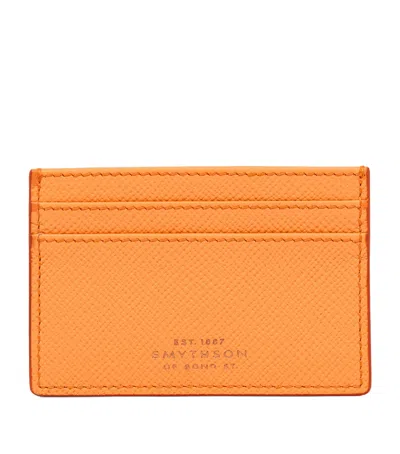 Smythson Calfskin Panama Card Holder In Orange