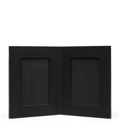 Smythson Calfskin Panama Double Frame In Black