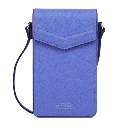 Smythson Calfskin Panama Envelope Phone Case In Purple