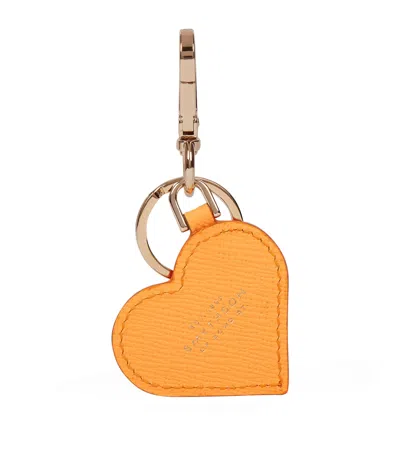 Smythson Calfskin Panama Heart Keyring In Orange