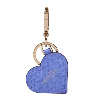 Smythson Calfskin Panama Heart Keyring In Purple