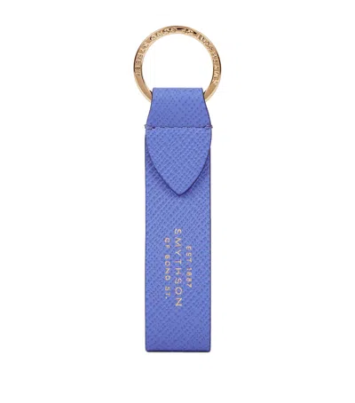 Smythson Calfskin Panama Keyring In Purple