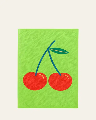 Smythson Chelsea Charm Cherry Notebook In Panama Leather In Apple Green