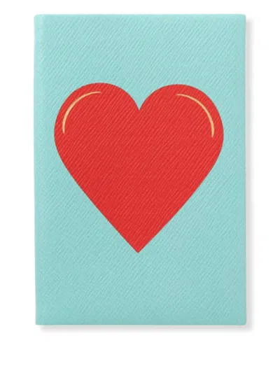 Smythson Chelsea Charm Heart Notebook In Panama In Bright Aqua