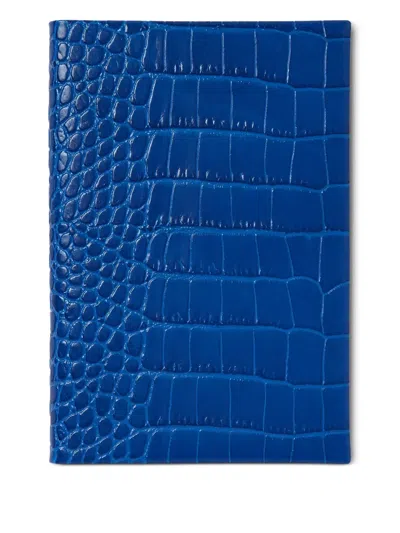 Smythson Chelsea Crocodile-embossed Notebook (16.7cm X 11.2cm) In Blue