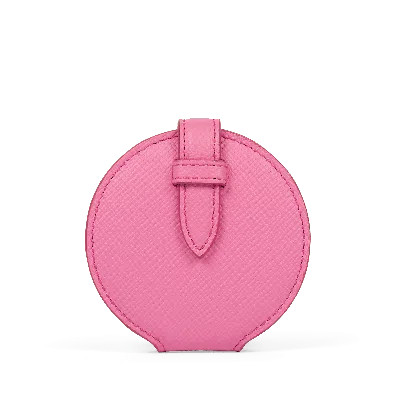 Smythson Compact Pocket Mirror In Panama In Flamingo