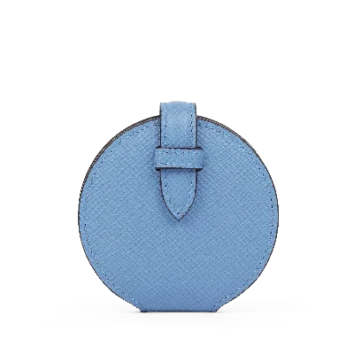 Smythson Compact Pocket Mirror In Panama In Nile Blue