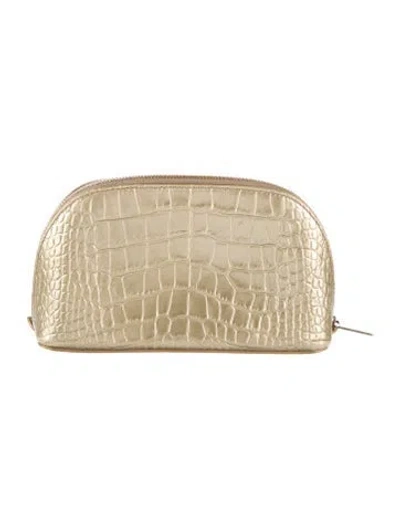 Pre-owned Smythson Croc Embossed Leather Cosmetic Bag In Neutral