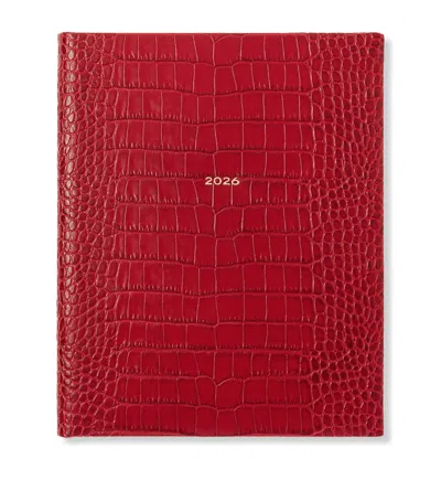 Smythson Croc-embossed Leather Kings Desk Diary In Red