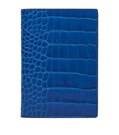 Smythson Croc-embossed Leather Passport Cover In Blue