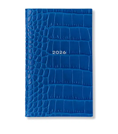 Smythson Croc-embossed Mara Leather Panama 2026 Diary In Blue