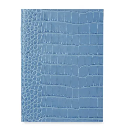 Smythson Croc-embossed Mara Leather Soho Notebook In Blue