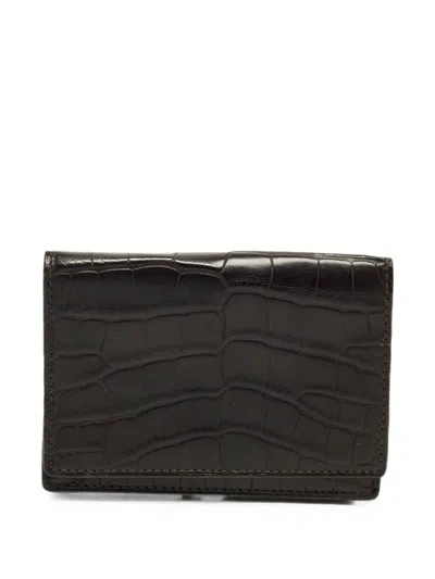 Pre-owned Smythson Croc-embossed Flap Card Case In Brown