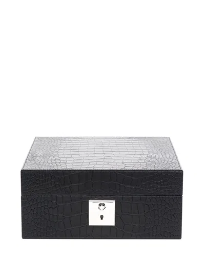 Smythson Crocodile-effect Leather Trinket Box In Black