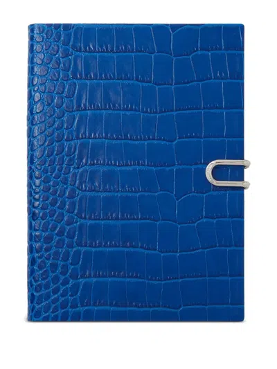 Smythson Crocodile-embossed Notebook In Blue