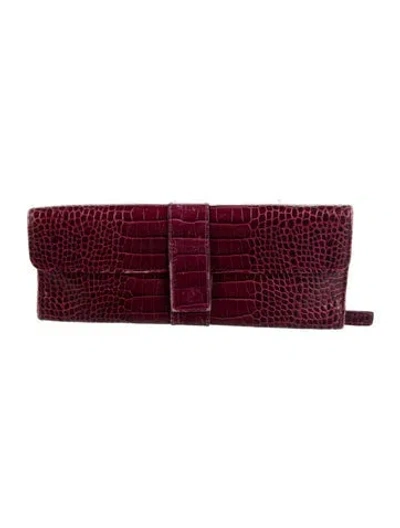 Pre-owned Smythson Crocodile Printed Trifold Wallet In Burgundy