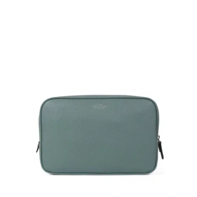 Smythson Cross-grain Calf Leather Organizer Pouch In Gray