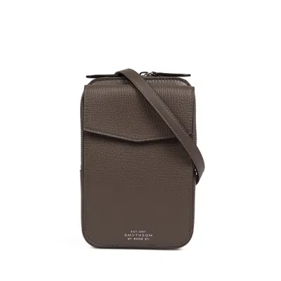 Smythson Crossbody Pouch In Ludlow In Dark Taupe