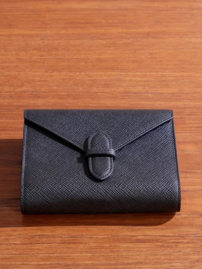 Smythson Cross-grain Leather Card Case In Blue