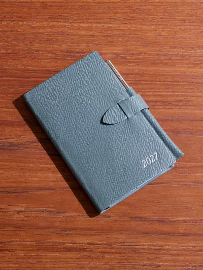 Smythson Cross-grain Leather Notebook In Blue