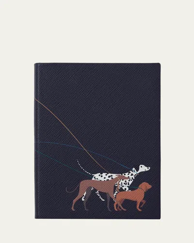 Smythson Dogs Soho Panama Leather Notebook In Blue