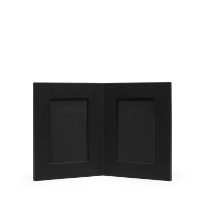 Smythson Double Photo Frame In Panama In Black