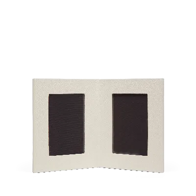 Smythson Double Photo Frame In Panama In Chalk
