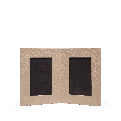 Smythson Double Photo Frame In Panama In Sandstone