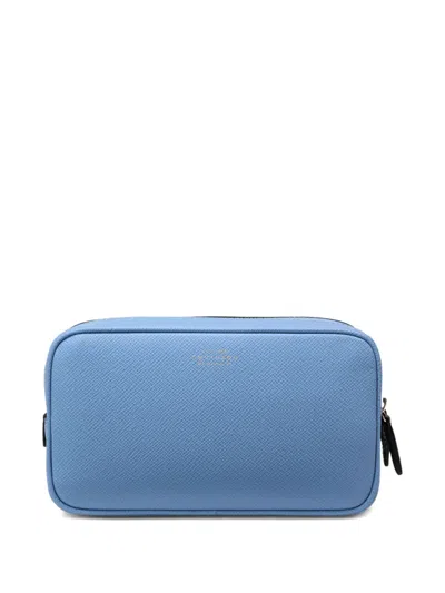 Smythson Double Zip Panama Wash Bag In Blue