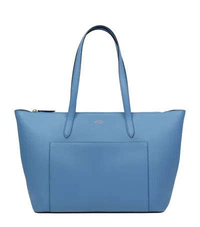 Smythson East West Tote Bag With Zip In Panama In Nile Blue