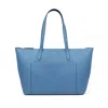 Smythson East West Tote Bag With Zip In Panama In Nile Blue