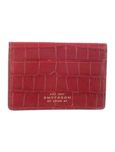 Pre-owned Smythson Embossed Leather Animal Print Card Holder In Red