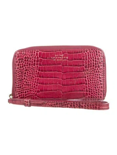 Pre-owned Smythson Embossed Leather Animal Print Continental Wallet In Burgundy