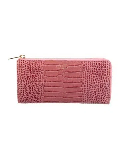 Pre-owned Smythson Embossed Leather Animal Print Wallet In Pink