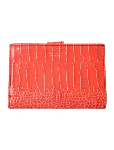 Pre-owned Smythson Embossed Leather Bifold Wallet In Orange