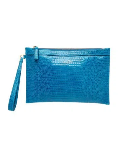 Pre-owned Smythson Embossed Leather Clutch In Blue